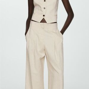 Mango Neutral Wide-Leg Trousers in Beige